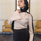 Champagne Satin Blouse with One-side Shoulder Flowers