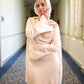 Champagne Satin 2-pieces Dress Set with One-side Shoulder Flowers