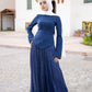 Navy-blue Corset Soiree Dress Set