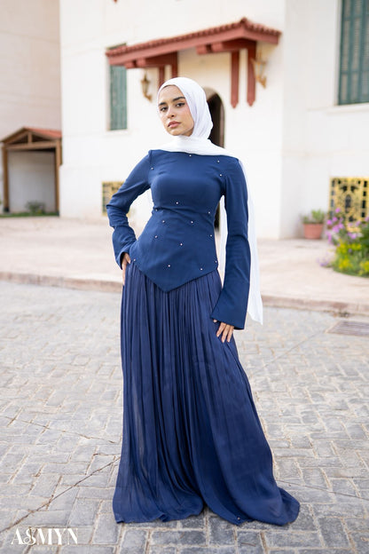 Navy-blue Corset Soiree Dress Set