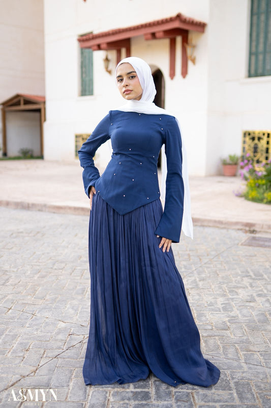 Navy-blue Corset Soiree Dress Set