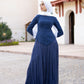 Navy-blue Corset Soiree Dress Set