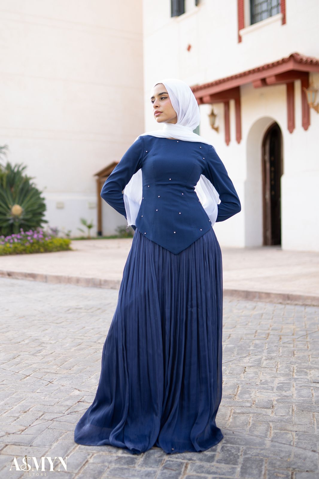 Navy-blue Corset Soiree Dress Set