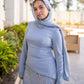 Baby-blue Corset Soiree 2- Pieces Dress Set with Embroidered Skirt