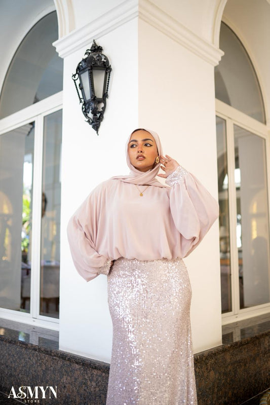 Rose Soiree 2-pieces Dress Set with Glitter Mermaid Skirt