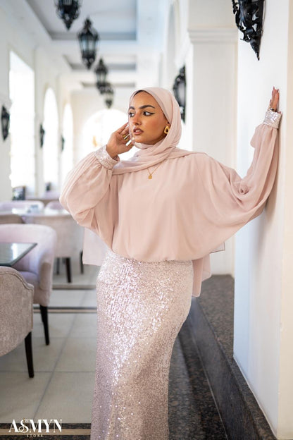 Rose Soiree 2-pieces Dress Set with Glitter Mermaid Skirt