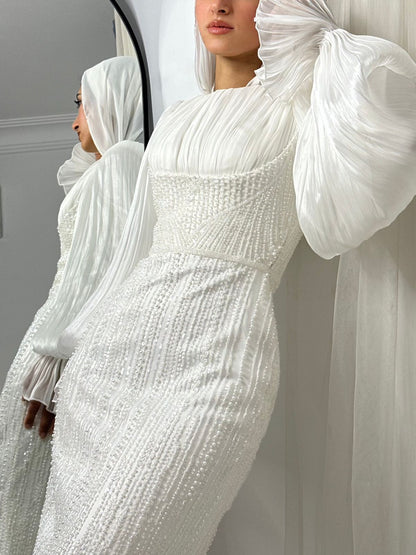 Off-white Embroidered Mermaid Bridal Dress