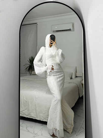 Off-white Embroidered Mermaid Bridal Dress