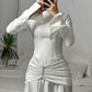 Off-white Mermaid Satin Dress with Draped Waist