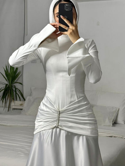 Off-white Mermaid Satin Dress with Draped Waist