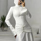 Off-white Mermaid Satin Dress with Draped Waist