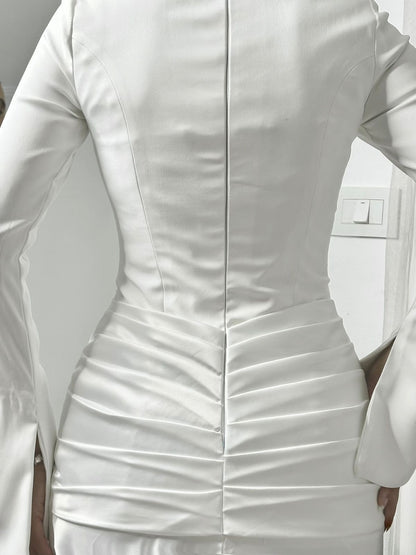 Off-white Mermaid Satin Dress with Draped Waist