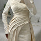 Champagne Layered Satin Lace Bridal Dress