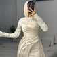 Champagne Layered Satin Lace Bridal Dress