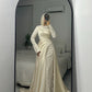 Champagne Layered Satin Lace Bridal Dress
