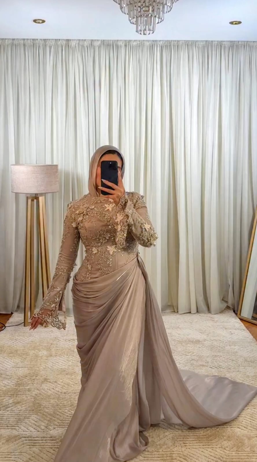 Gray Move Embroidered Soiree Dress