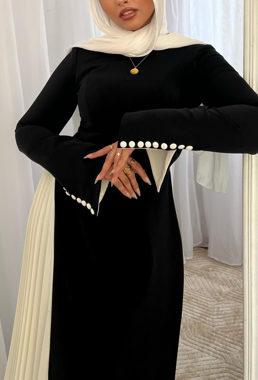 Black Asymmetrical Dress with Buttoned Sleeves
