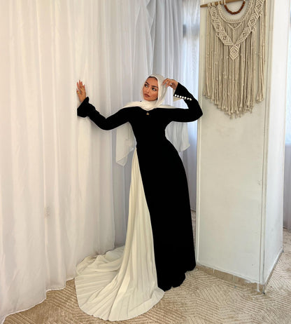 Black Asymmetrical Dress with Buttoned Sleeves