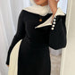 Black Asymmetrical Dress with Buttoned Sleeves