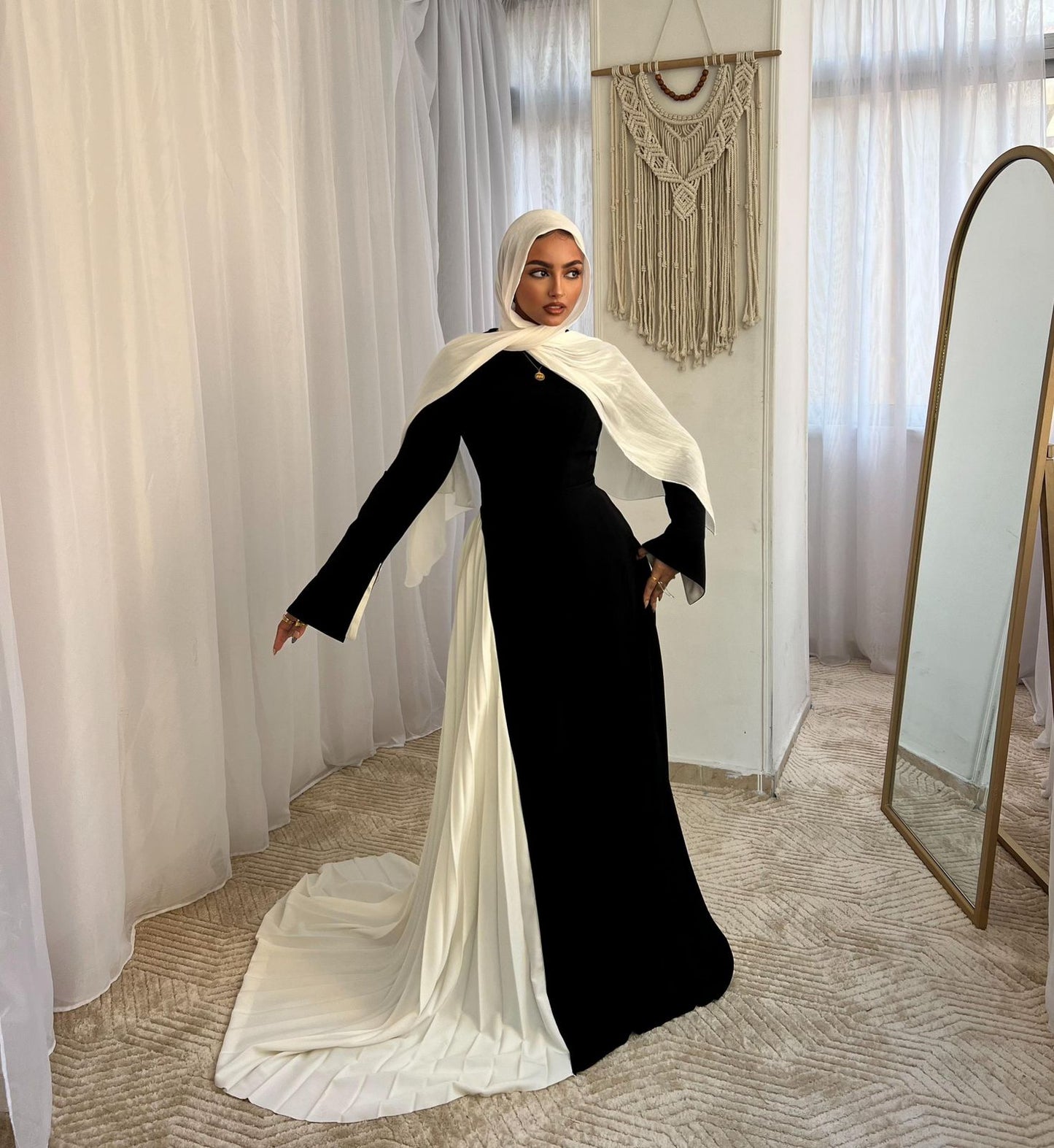 Black Asymmetrical Dress with Buttoned Sleeves