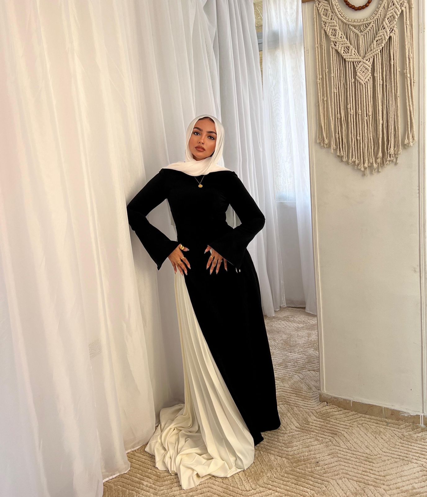 Black Asymmetrical Dress with Buttoned Sleeves