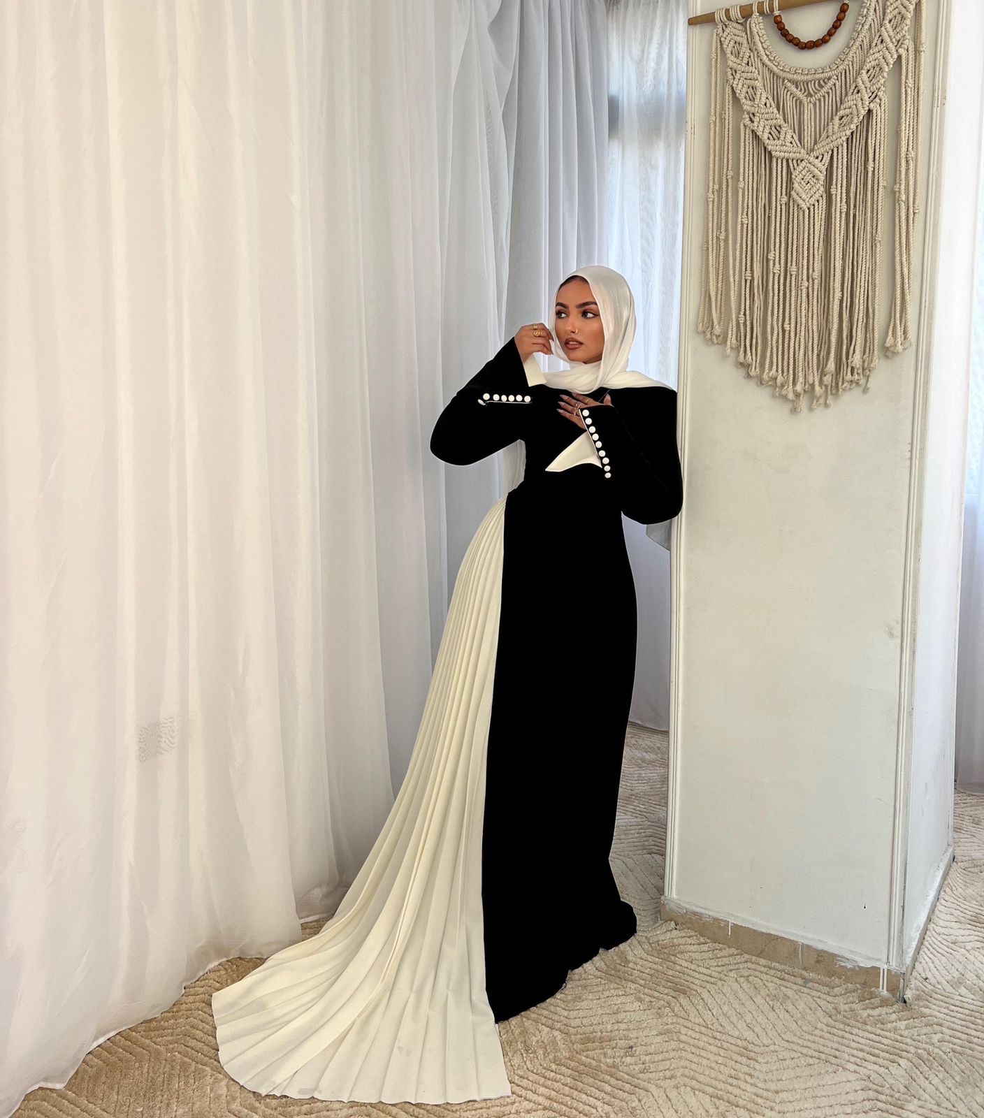 Black Asymmetrical Dress with Buttoned Sleeves