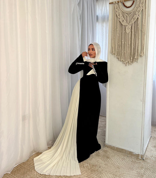 Black Asymmetrical Dress with Buttoned Sleeves