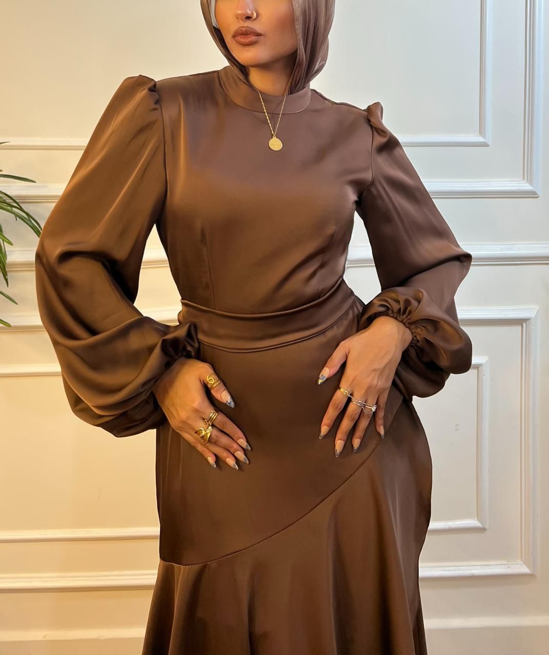 Brown Satin Wrap Dress