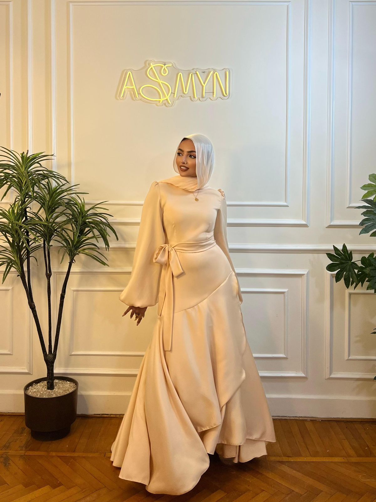 Champagne Satin Wrap Dress