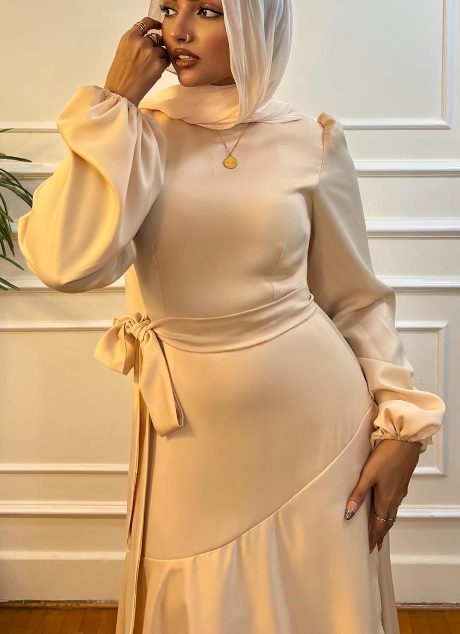 Champagne Satin Wrap Dress