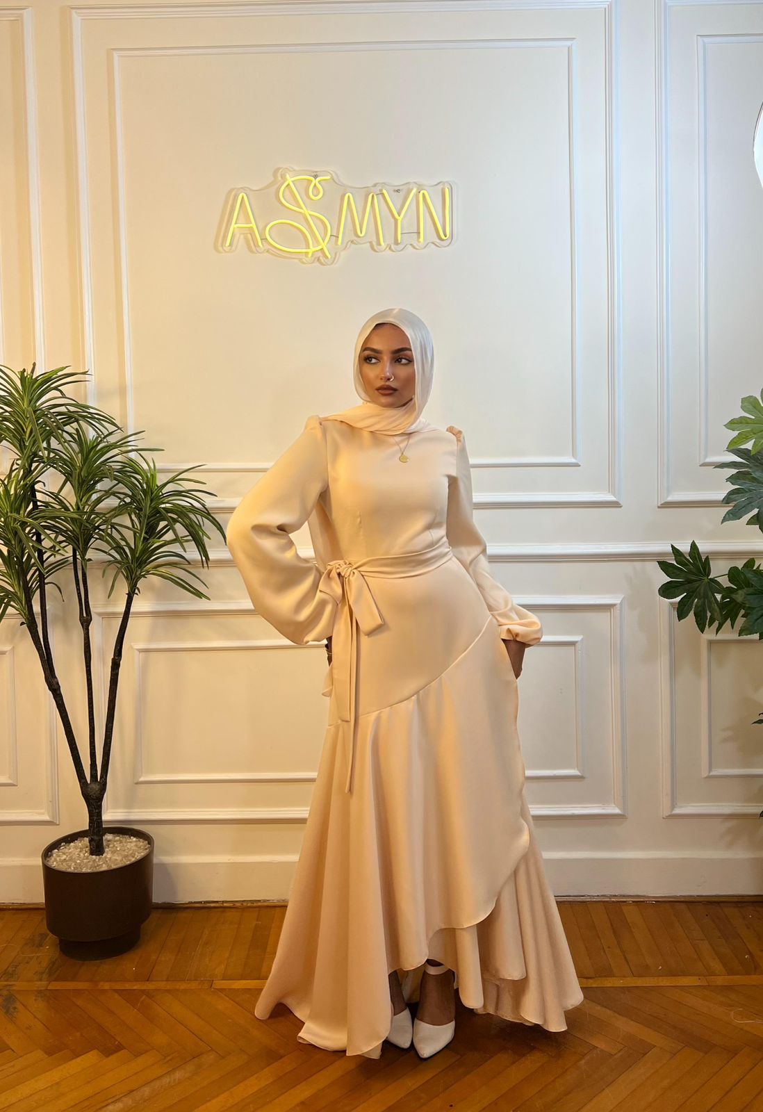 Champagne Satin Wrap Dress