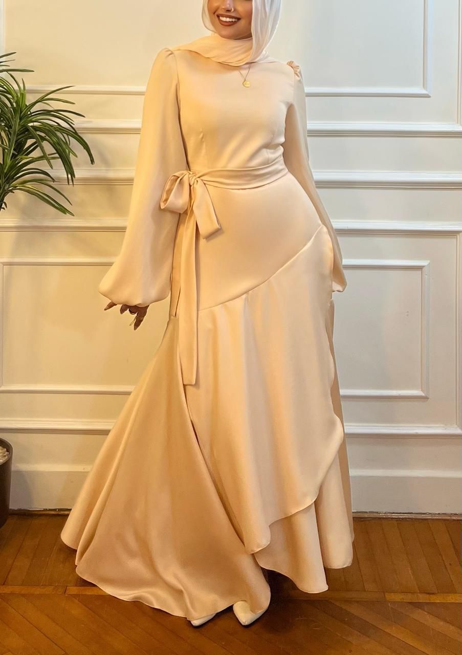 Champagne Satin Wrap Dress