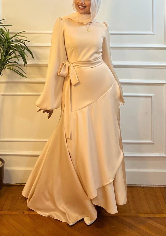 Champagne Satin Wrap Dress