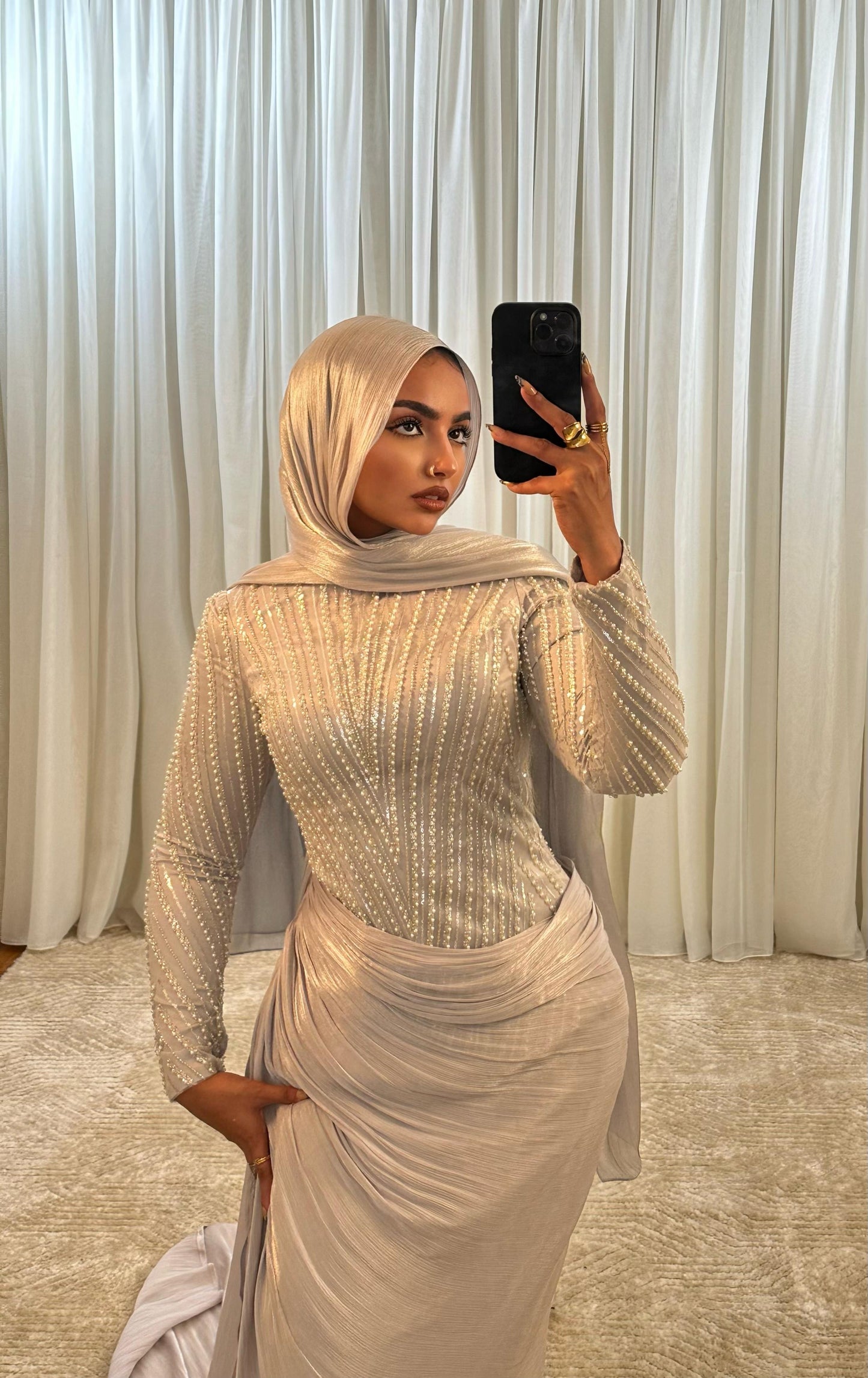 Silver Embroidered Soiree Dress