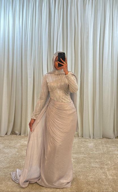 Silver Embroidered Soiree Dress