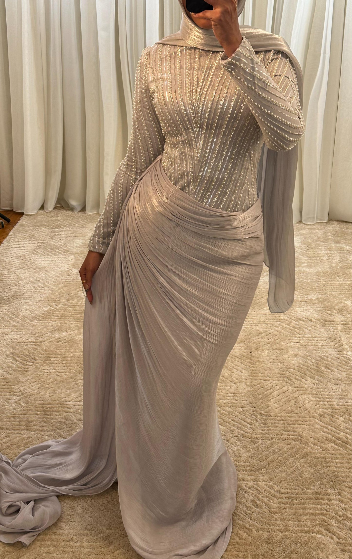 Silver Embroidered Soiree Dress