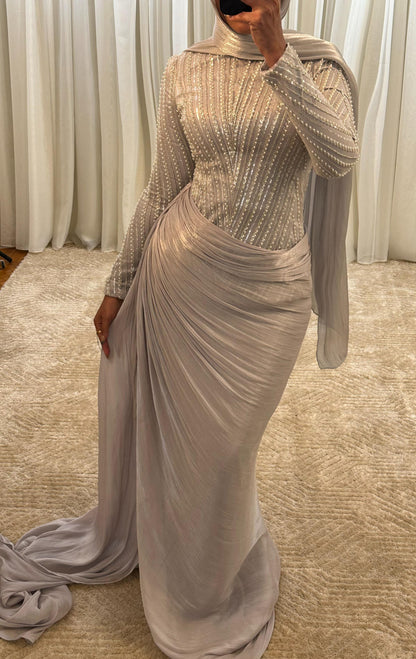 Silver Embroidered Soiree Dress