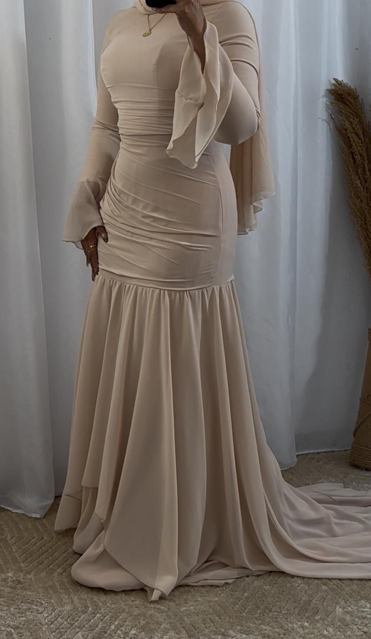 Beige Chiffon Soiree Dress