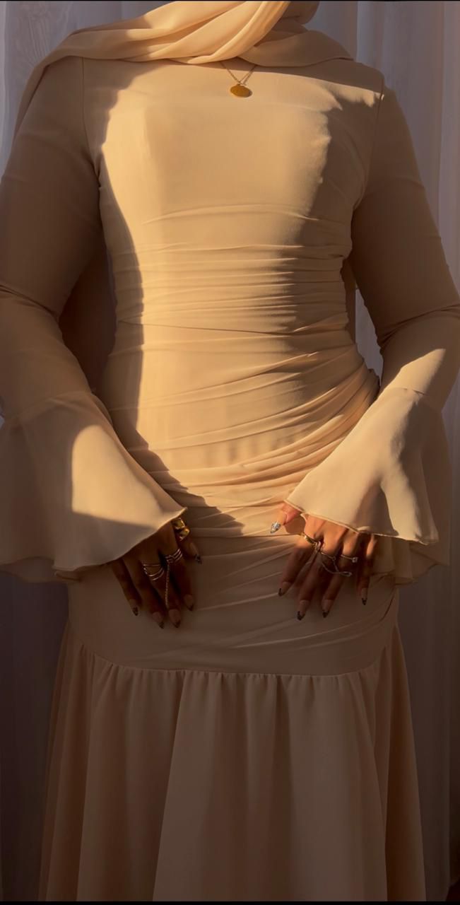 Beige Chiffon Soiree Dress