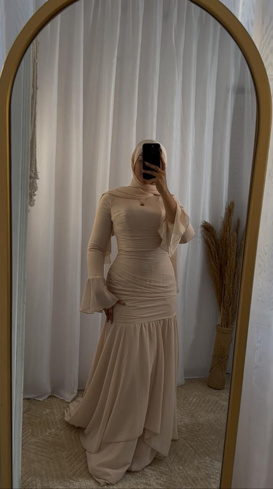 Beige Chiffon Soiree Dress