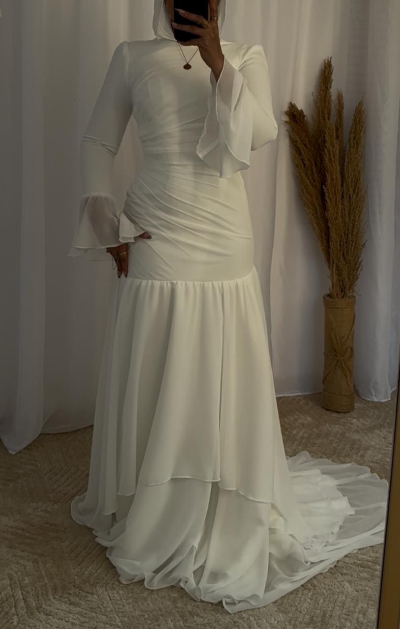 Off-white Chiffon Soiree Dress