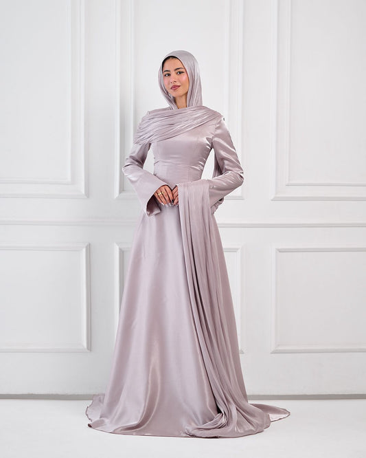 Asymmetric Grace Shoulder Drape Dress in Lilac