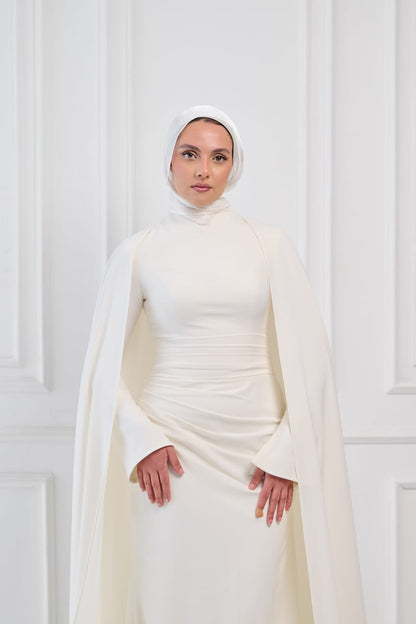 Ivory Aura Statement Cape Dress in Off-White
