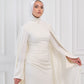 Ivory Aura Statement Cape Dress in Off-White