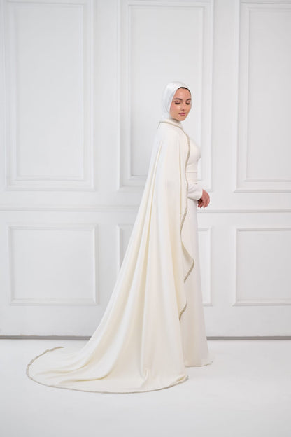 Soft Vow Embellished Drape Dress in Off White