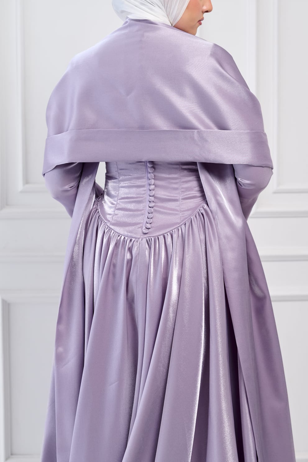 Flowing Grace Statement Sleeve Dress in Lavender