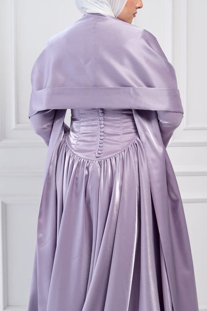 Flowing Grace Statement Sleeve Dress in Lavender