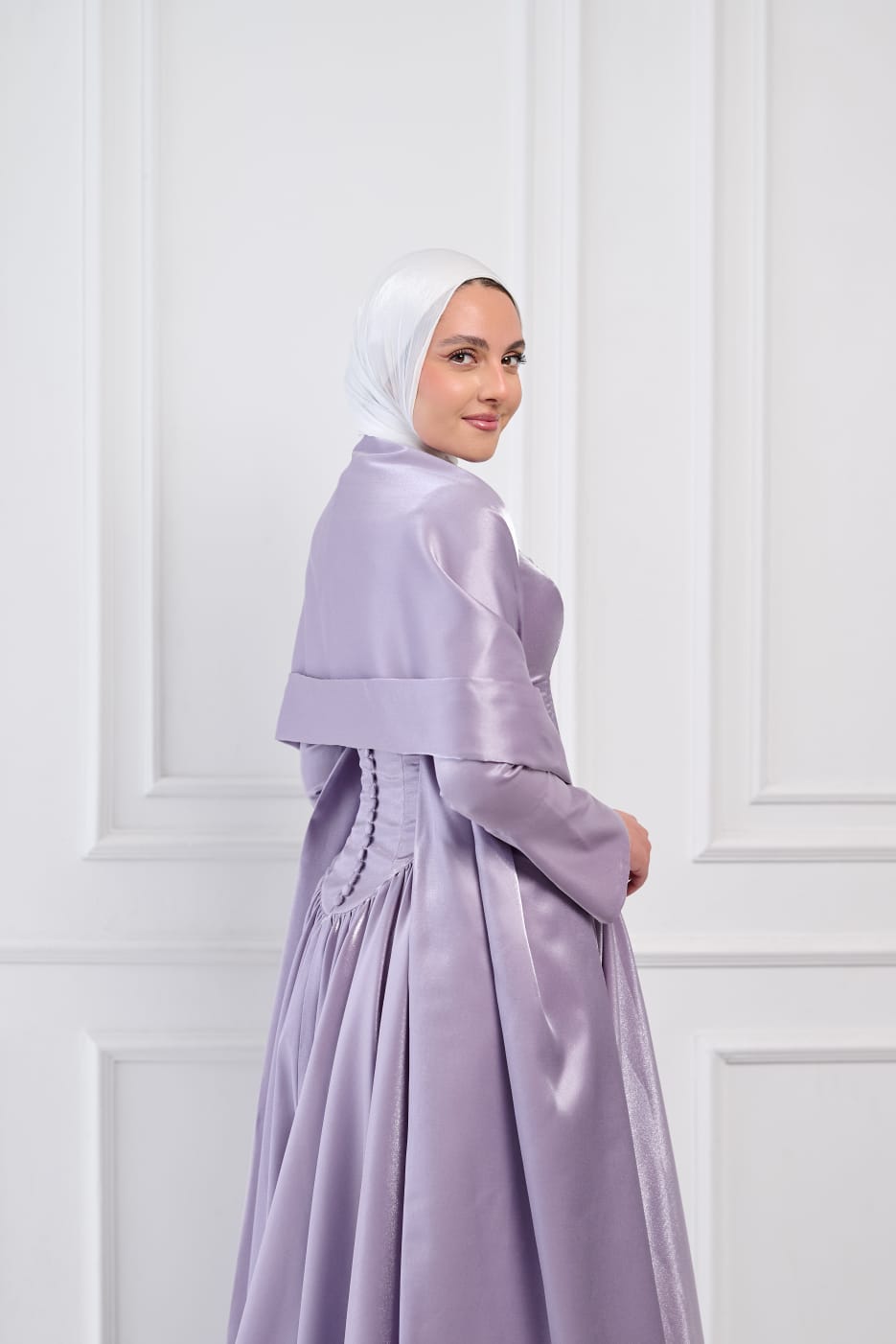Flowing Grace Statement Sleeve Dress in Lavender