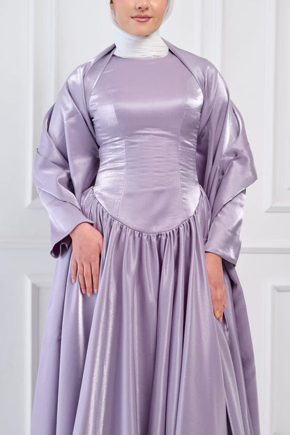 Flowing Grace Statement Sleeve Dress in Lavender