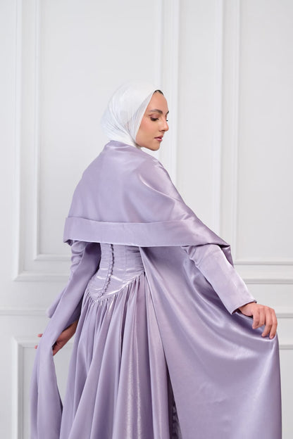 Flowing Grace Statement Sleeve Dress in Lavender